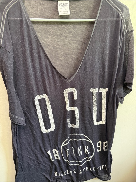 PINK Victoria's Secret Tops - PINK Victoria's Secret Black OSU V-Neck Graphic Tee